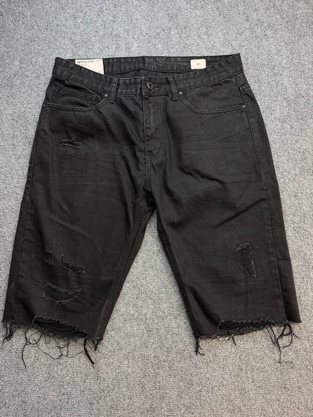 Smoke Rise Men's Distressed Black Denim Shorts Size 36 Raw Hem Jorts